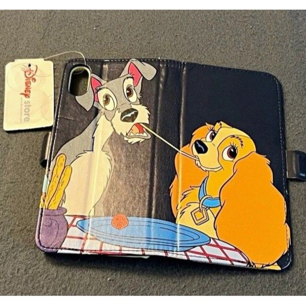 Disney iPhone XS Max Folio Wallet Case Faux Leather Lady & Tramp Black